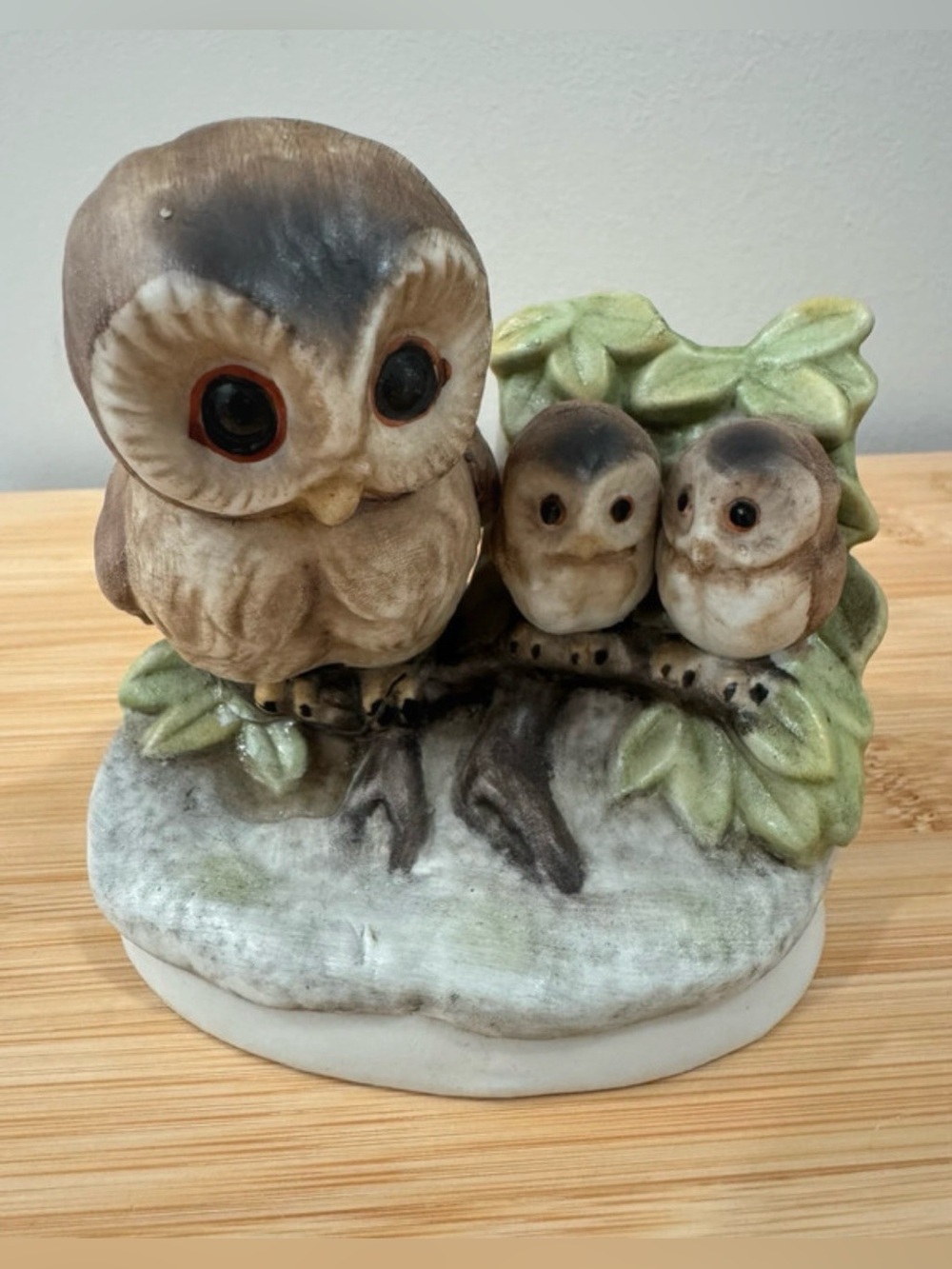 Vintage Homco Owl Family Porcelain Figurine #1298 — Mama & 2 Baby Owlets
